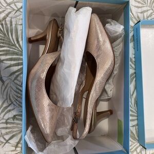 Low heel sling backs; worn once